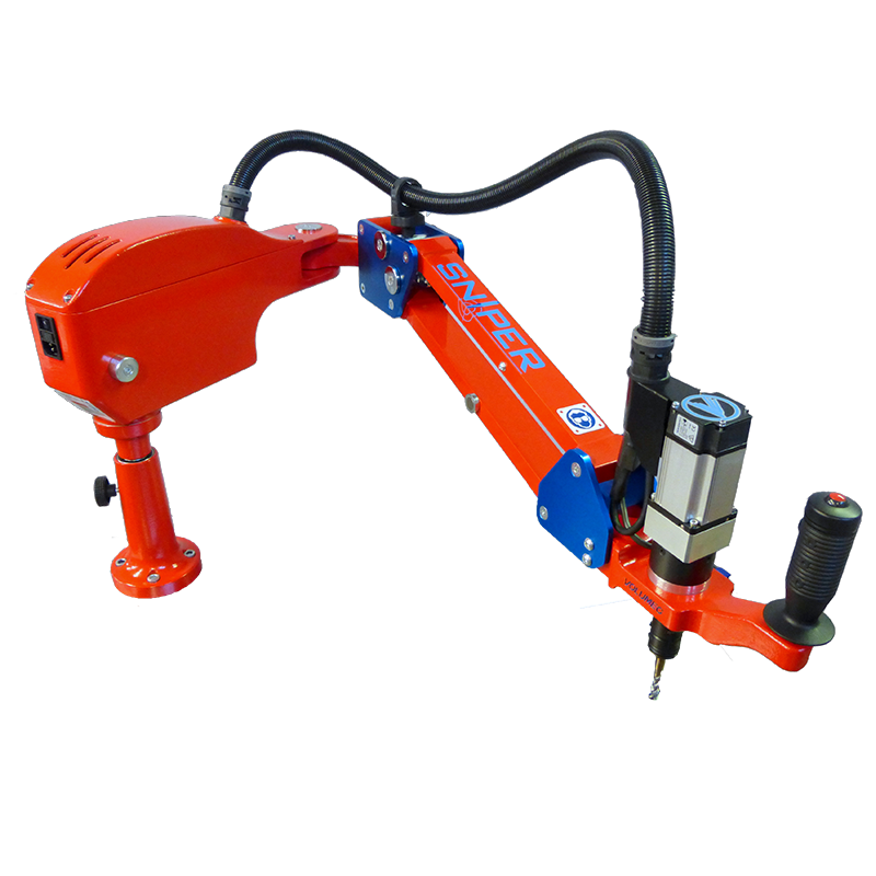 Electric tapping machine with balanced arm.